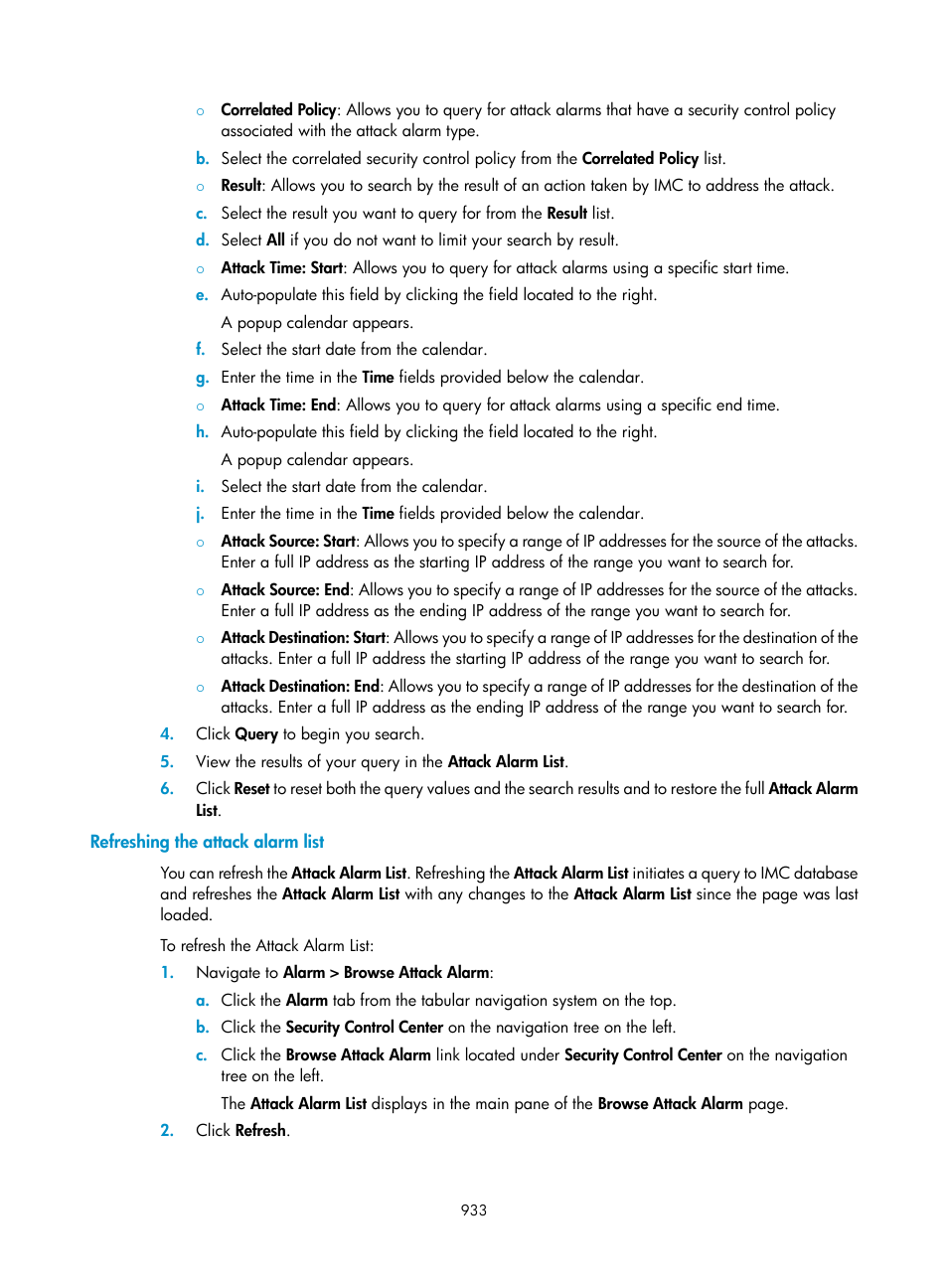 Refreshing the attack alarm list | H3C Technologies H3C Intelligent Management Center User Manual | Page 947 / 1065