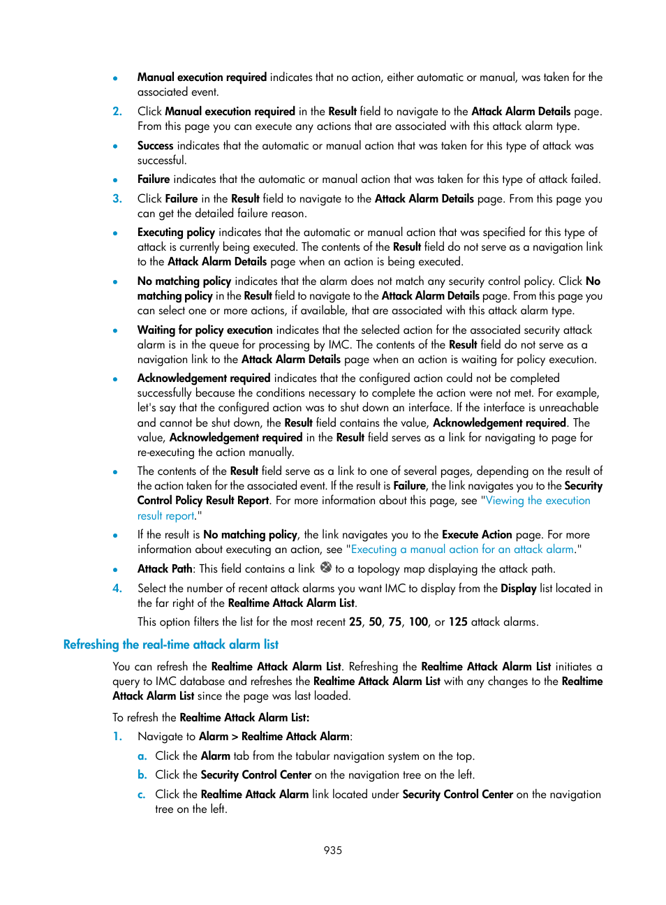 Refreshing the real-time attack alarm list | H3C Technologies H3C Intelligent Management Center User Manual | Page 949 / 1065