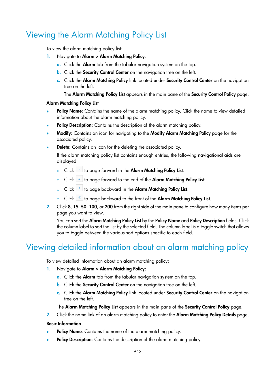 Viewing the alarm matching policy list | H3C Technologies H3C Intelligent Management Center User Manual | Page 956 / 1065