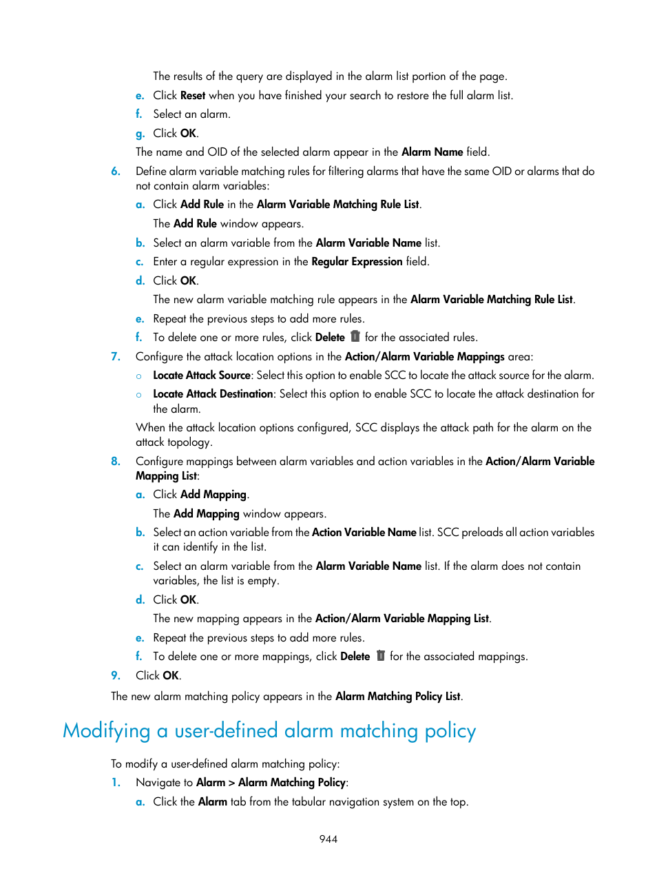 Modifying a user-defined alarm matching policy | H3C Technologies H3C Intelligent Management Center User Manual | Page 958 / 1065