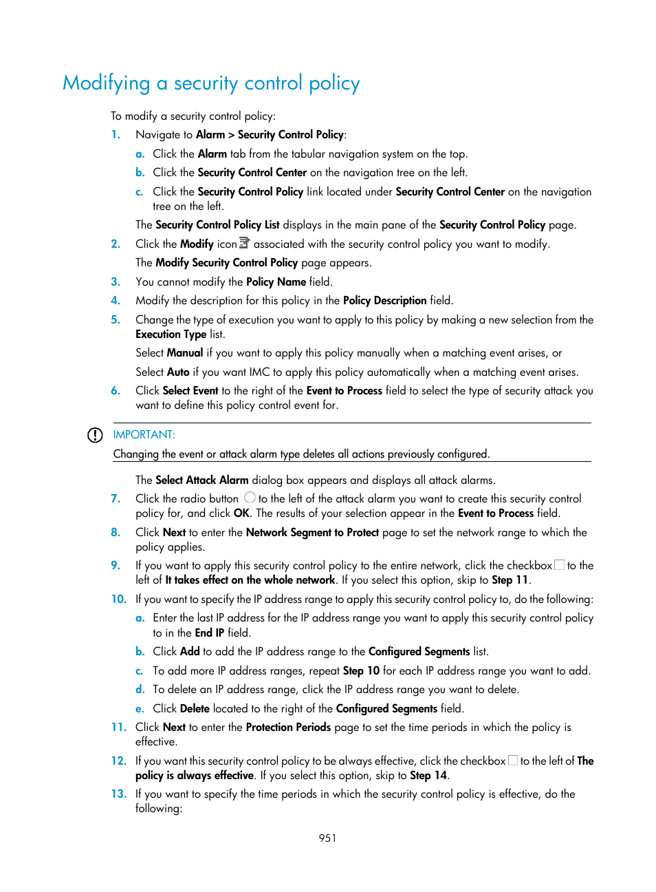 Modifying a security control policy | H3C Technologies H3C Intelligent Management Center User Manual | Page 965 / 1065