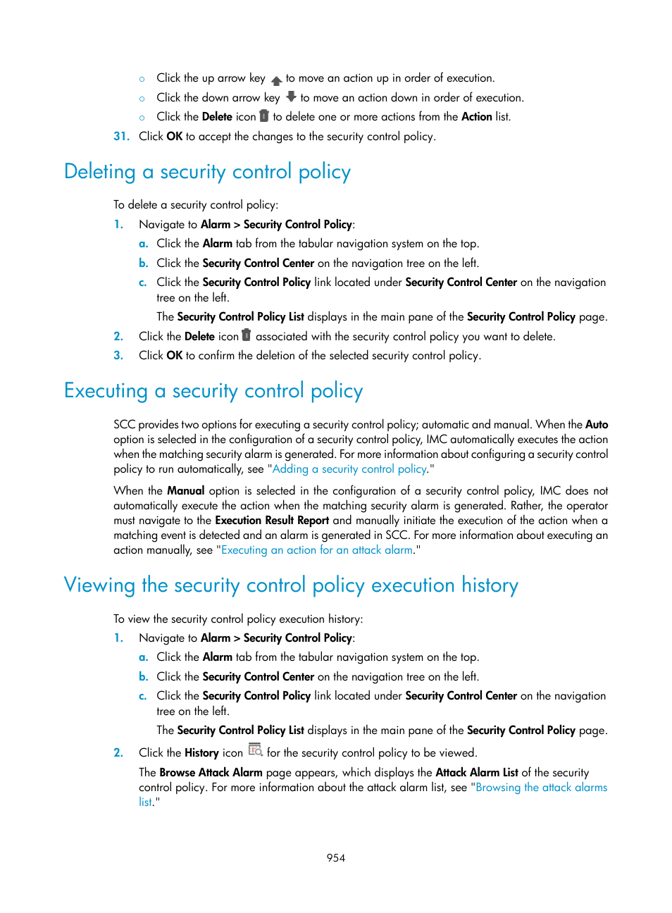 Deleting a security control policy, Executing a security control policy | H3C Technologies H3C Intelligent Management Center User Manual | Page 968 / 1065