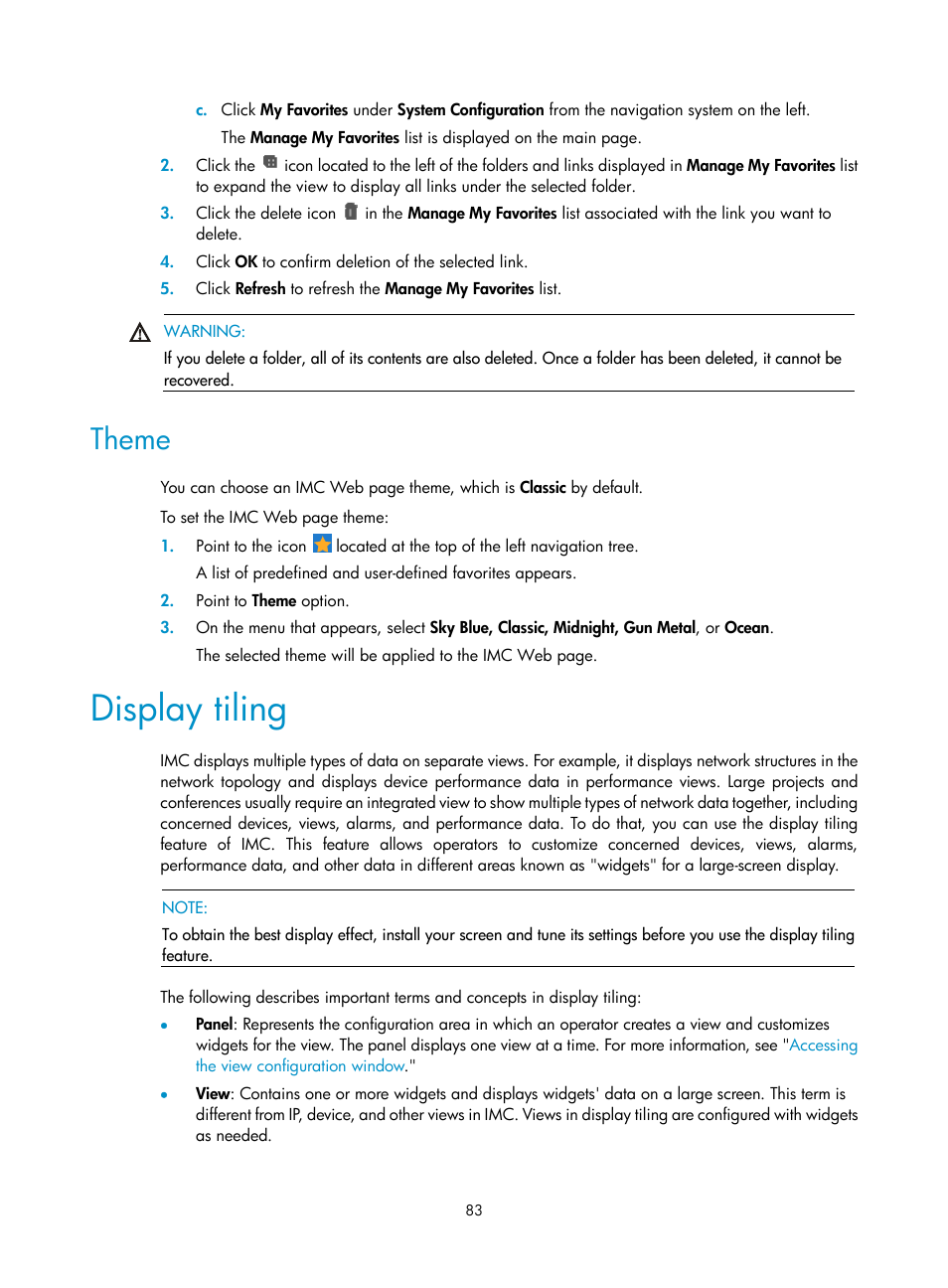 Theme, Display tiling | H3C Technologies H3C Intelligent Management Center User Manual | Page 97 / 1065