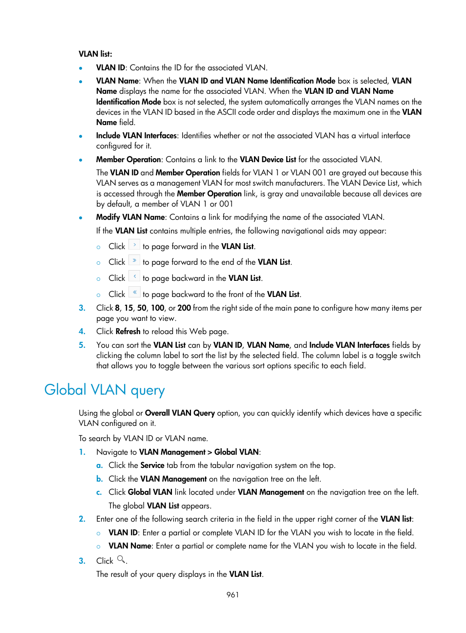 Global vlan query | H3C Technologies H3C Intelligent Management Center User Manual | Page 975 / 1065