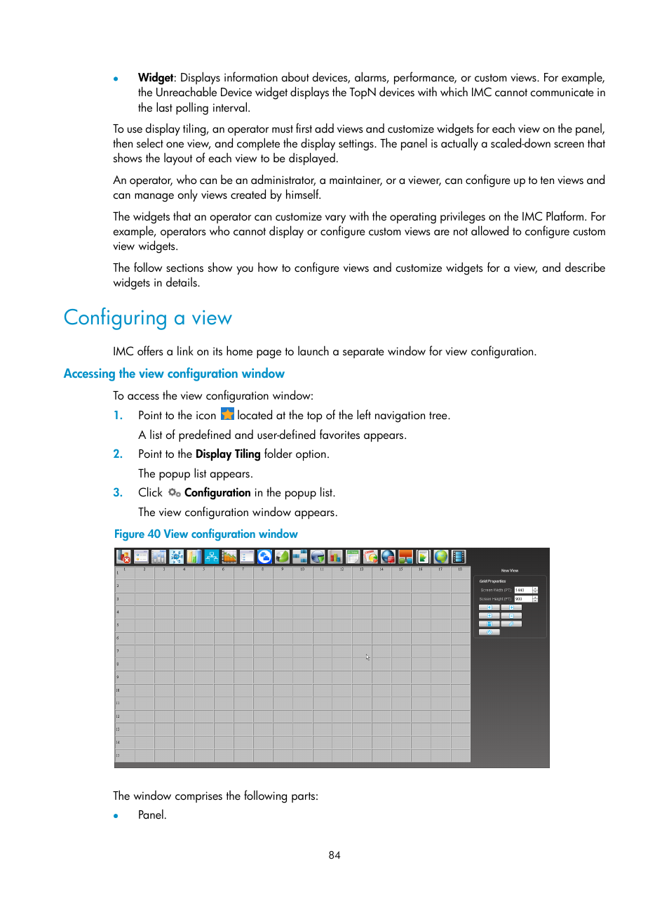 Configuring a view, Accessing the view configuration window, Accessing | The view configuration window | H3C Technologies H3C Intelligent Management Center User Manual | Page 98 / 1065