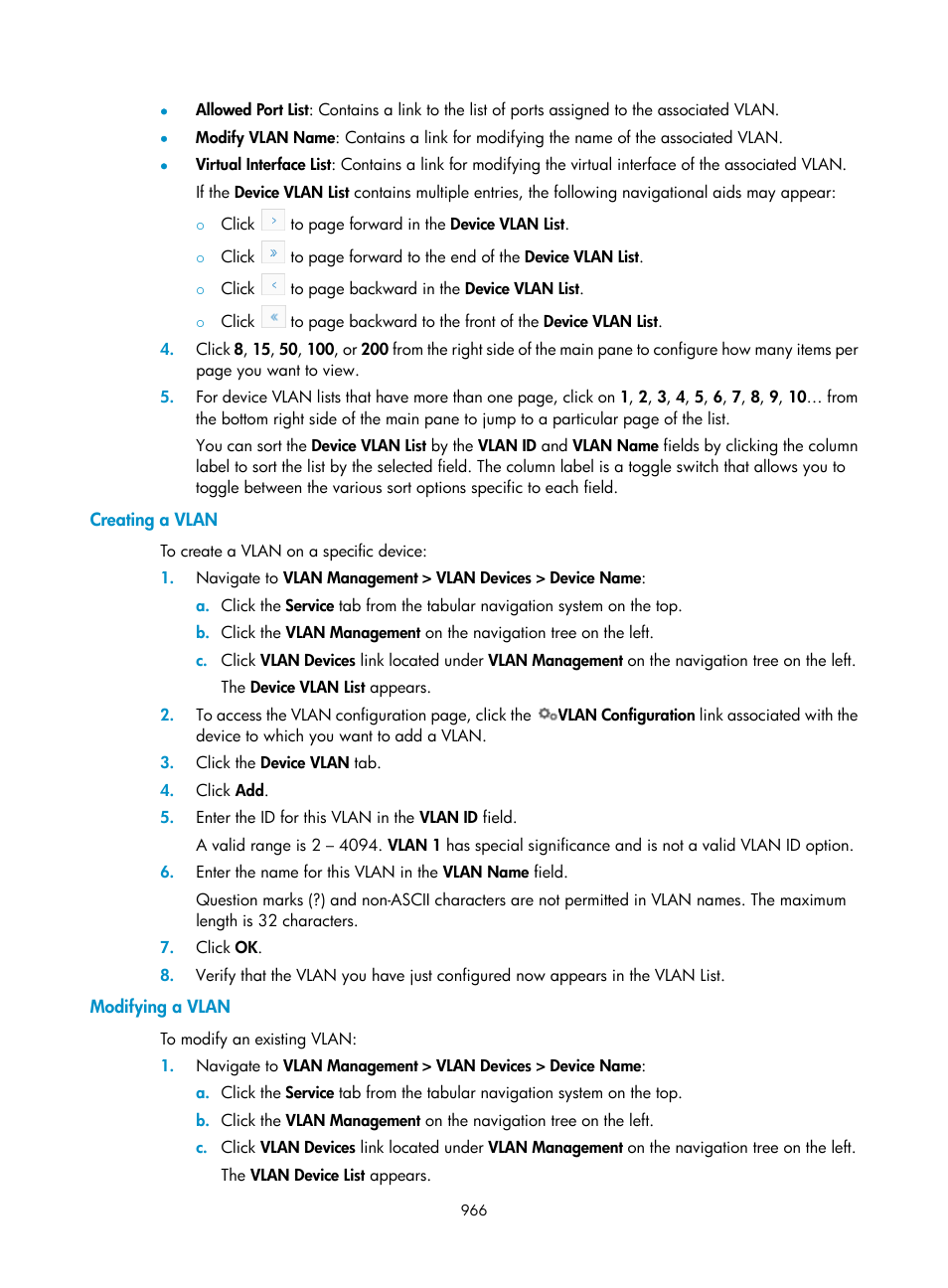 Creating a vlan, Modifying a vlan | H3C Technologies H3C Intelligent Management Center User Manual | Page 980 / 1065