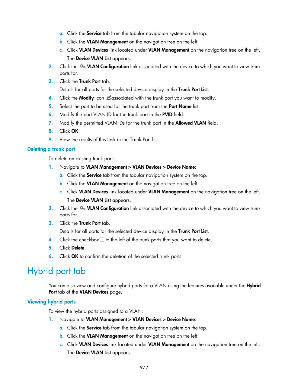 Deleting a trunk port, Hybrid port tab, Viewing hybrid ports | H3C Technologies H3C Intelligent Management Center User Manual | Page 986 / 1065