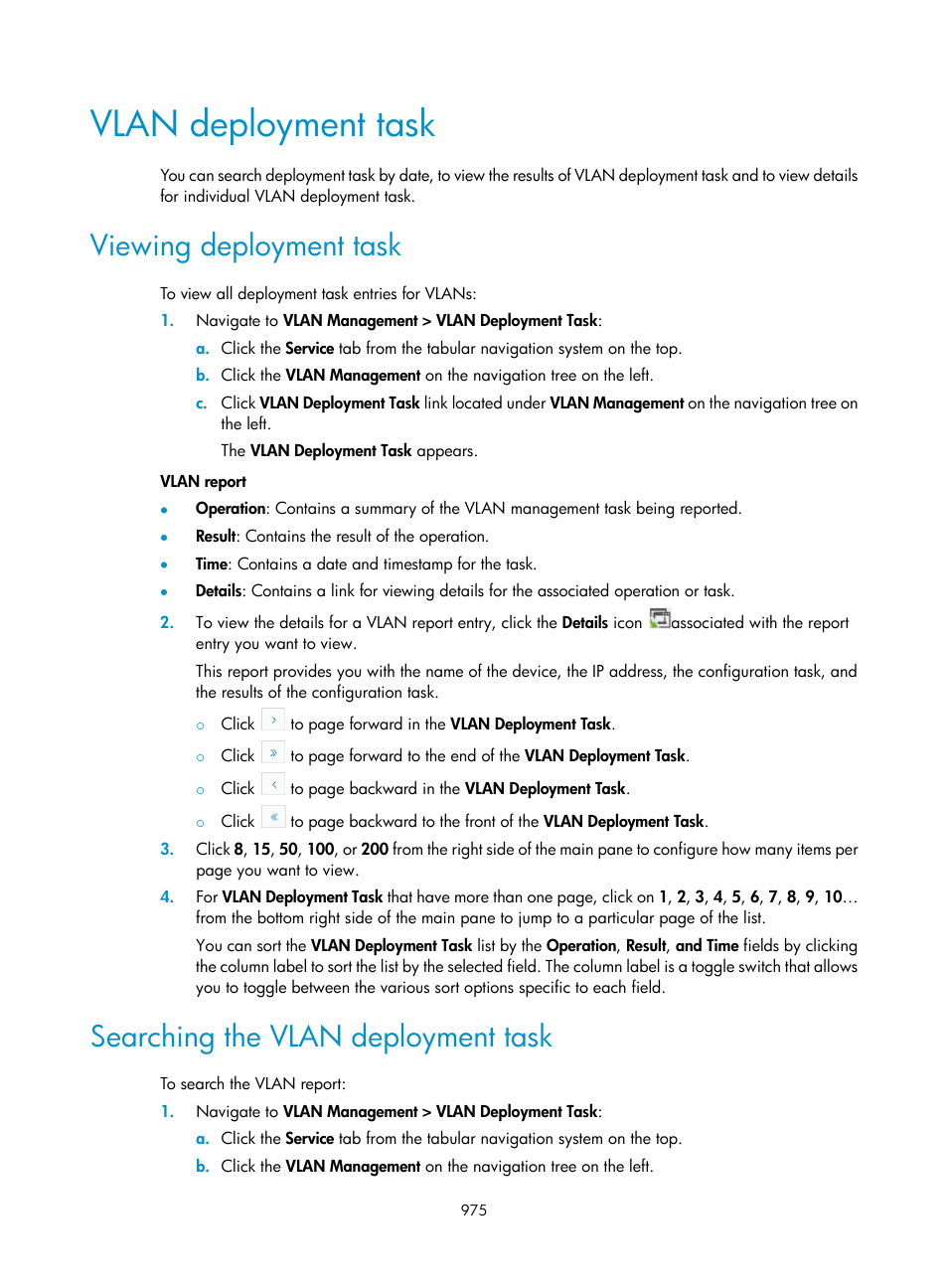 Vlan deployment task, Viewing deployment task, Searching the vlan deployment task | H3C Technologies H3C Intelligent Management Center User Manual | Page 989 / 1065