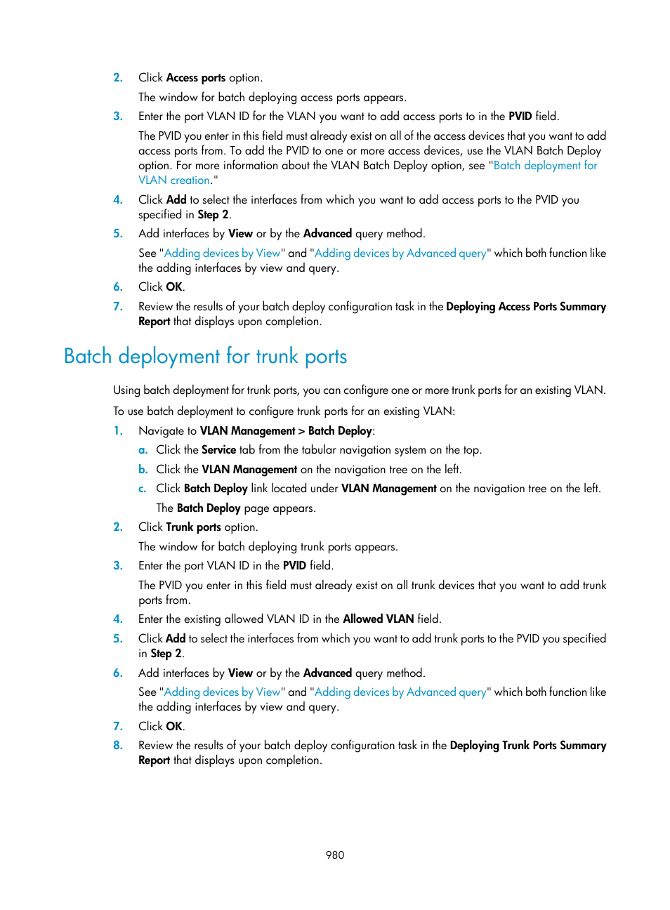 Batch deployment for trunk ports | H3C Technologies H3C Intelligent Management Center User Manual | Page 994 / 1065