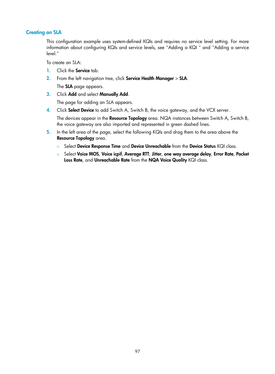 Creating an sla | H3C Technologies H3C Intelligent Management Center User Manual | Page 106 / 136