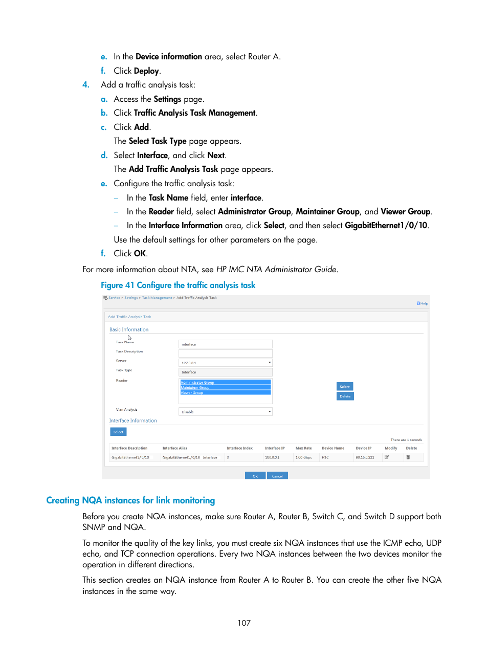 Creating nqa instances for link monitoring | H3C Technologies H3C Intelligent Management Center User Manual | Page 116 / 136