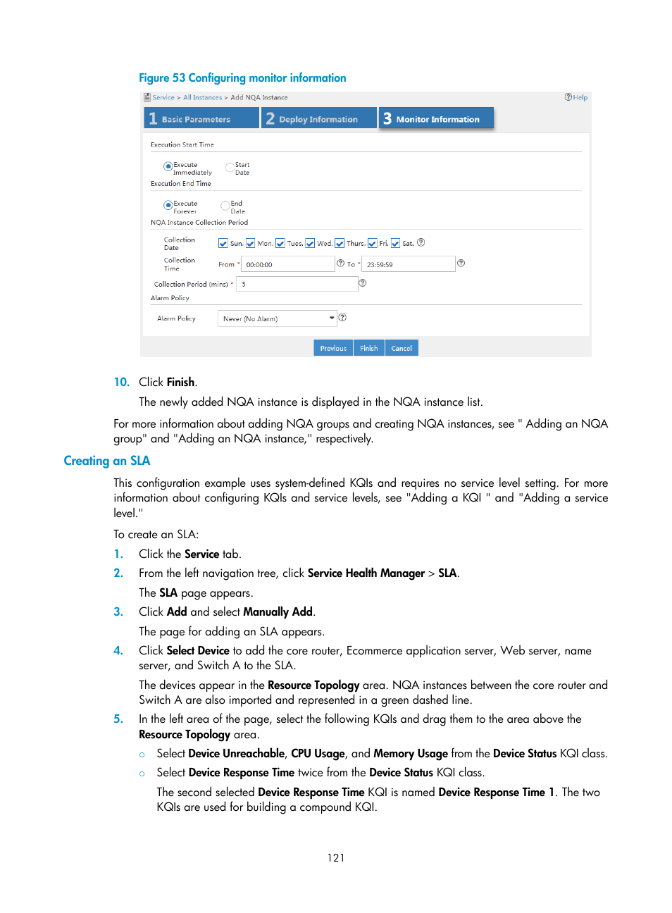 Creating an sla | H3C Technologies H3C Intelligent Management Center User Manual | Page 130 / 136