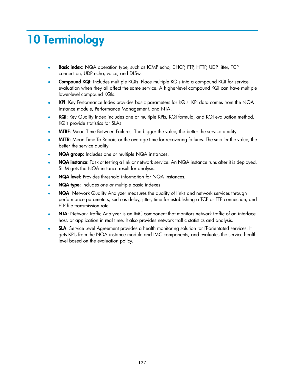 10 terminology | H3C Technologies H3C Intelligent Management Center User Manual | Page 136 / 136