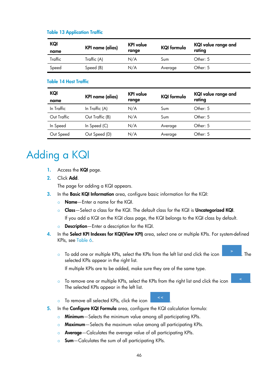 Adding a kqi, See "adding a kqi, Application traffic | Host traffic | H3C Technologies H3C Intelligent Management Center User Manual | Page 55 / 136