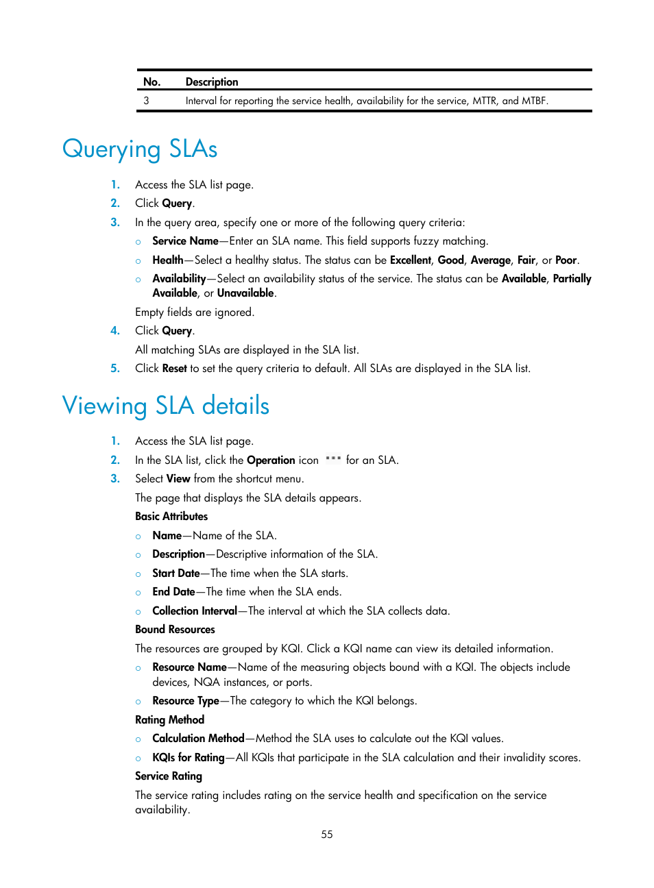 Querying slas, Viewing sla details | H3C Technologies H3C Intelligent Management Center User Manual | Page 64 / 136