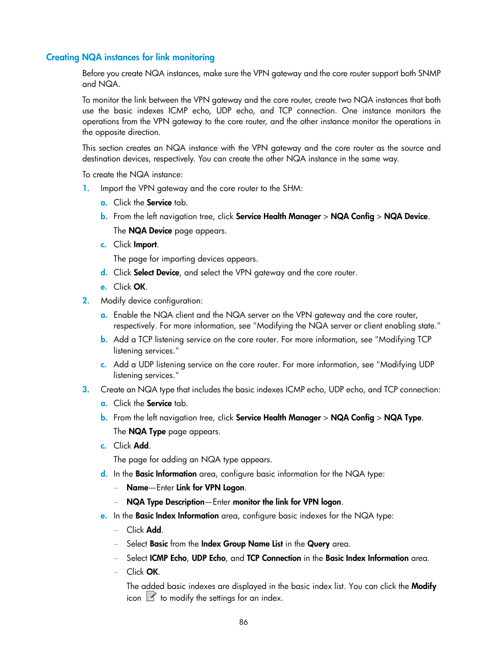 Creating nqa instances for link monitoring | H3C Technologies H3C Intelligent Management Center User Manual | Page 95 / 136
