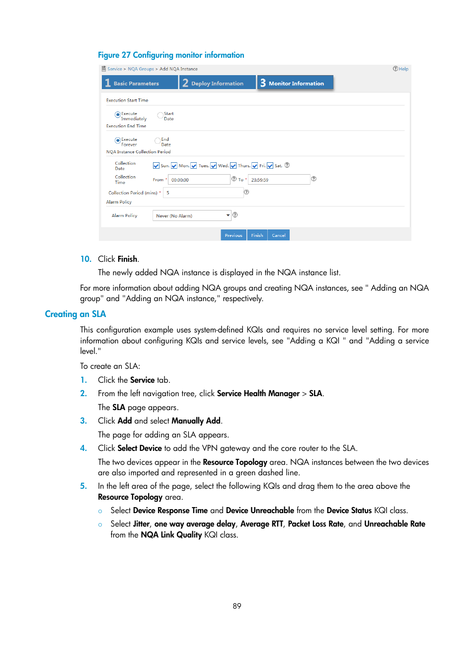Creating an sla | H3C Technologies H3C Intelligent Management Center User Manual | Page 98 / 136