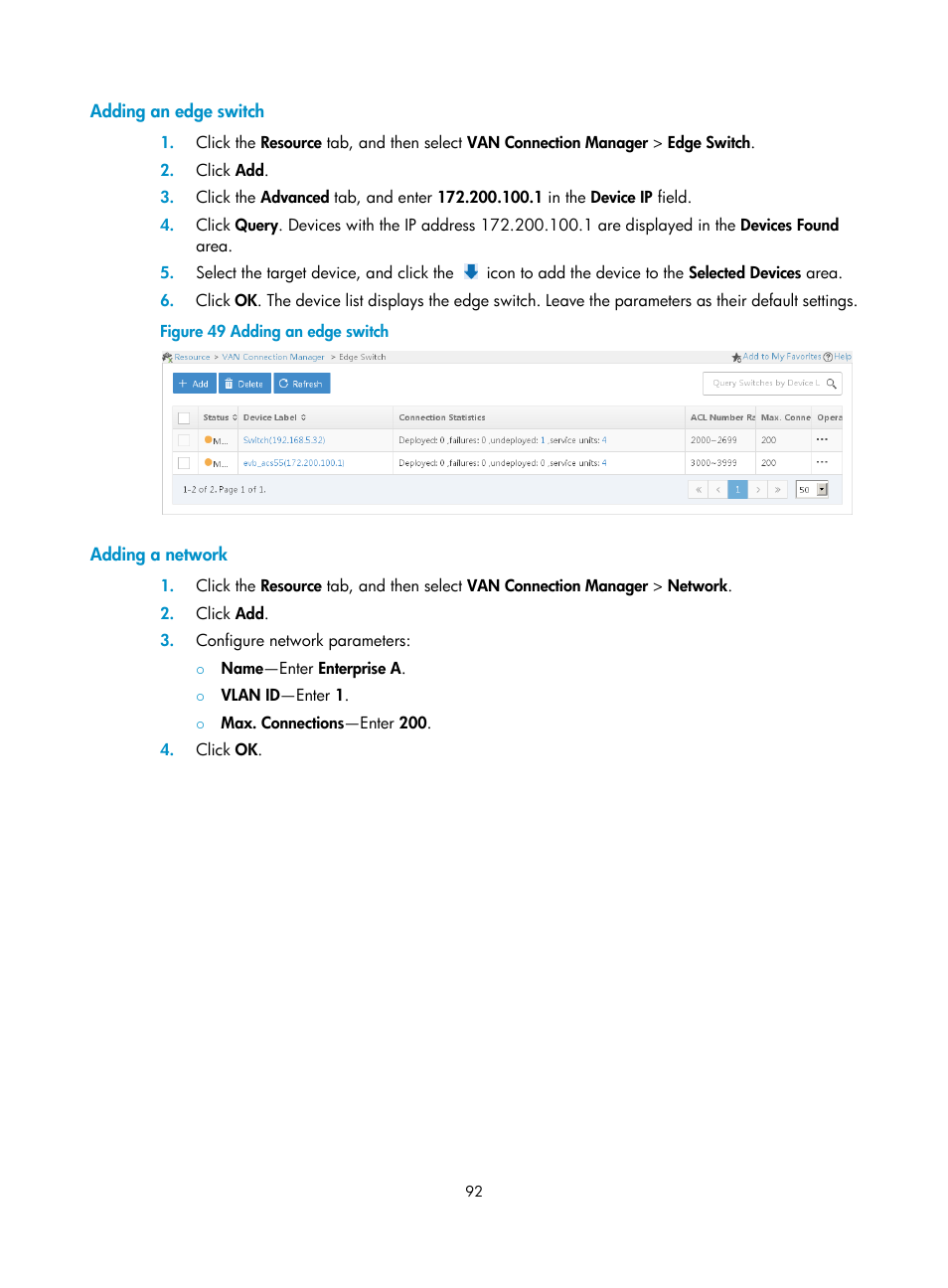 Adding an edge switch, Adding a network | H3C Technologies H3C Intelligent Management Center User Manual | Page 100 / 105