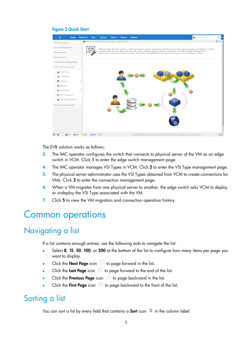 Common operations, Navigating a list, Sorting a list | H3C Technologies H3C Intelligent Management Center User Manual | Page 13 / 105