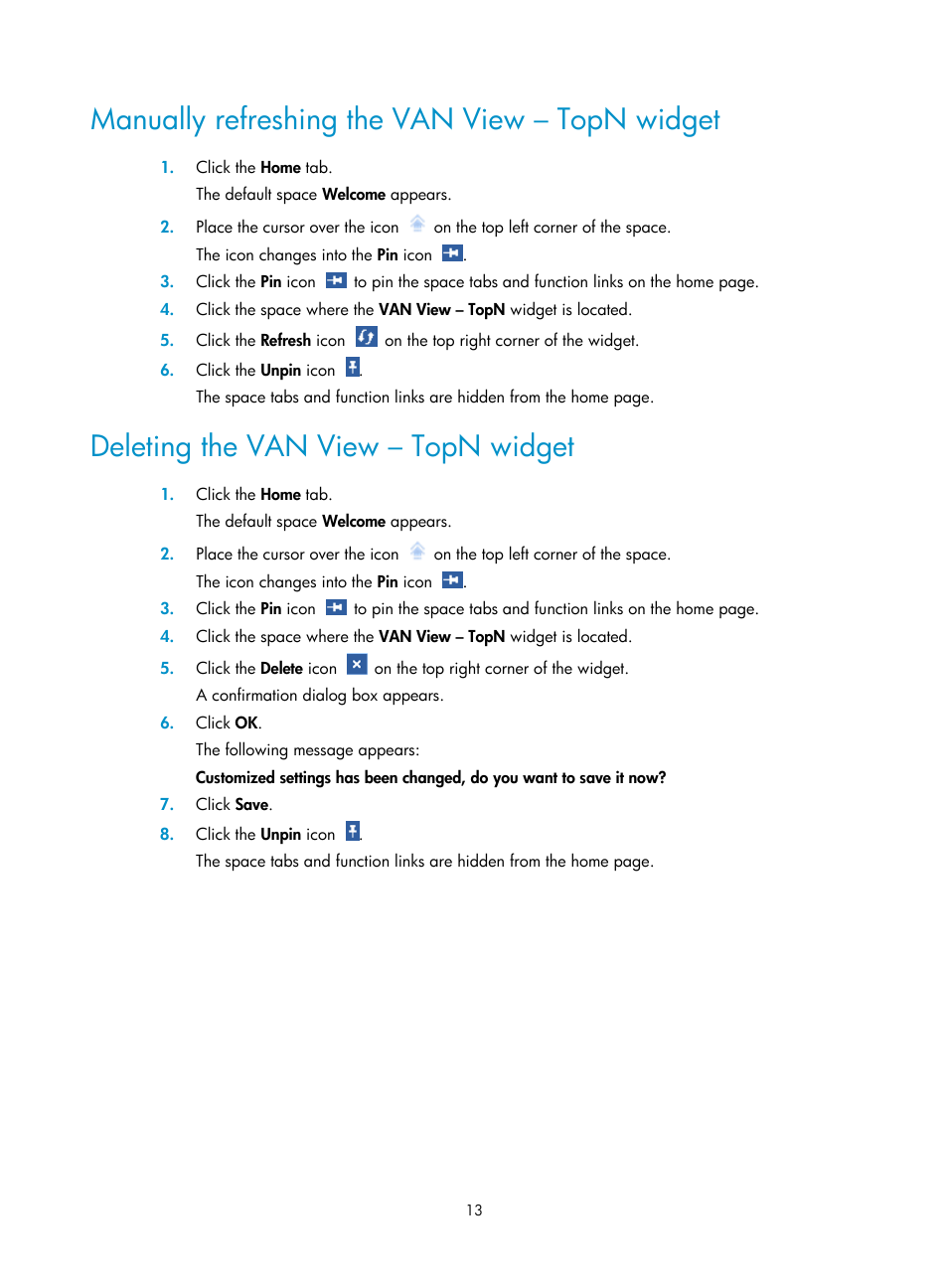 Manually refreshing the van view – topn widget, Deleting the van view – topn widget | H3C Technologies H3C Intelligent Management Center User Manual | Page 21 / 105