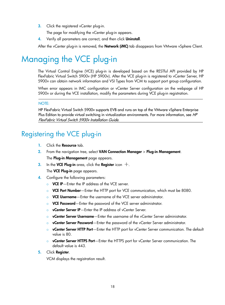 Managing the vce plug-in, Registering the vce plug-in | H3C Technologies H3C Intelligent Management Center User Manual | Page 26 / 105