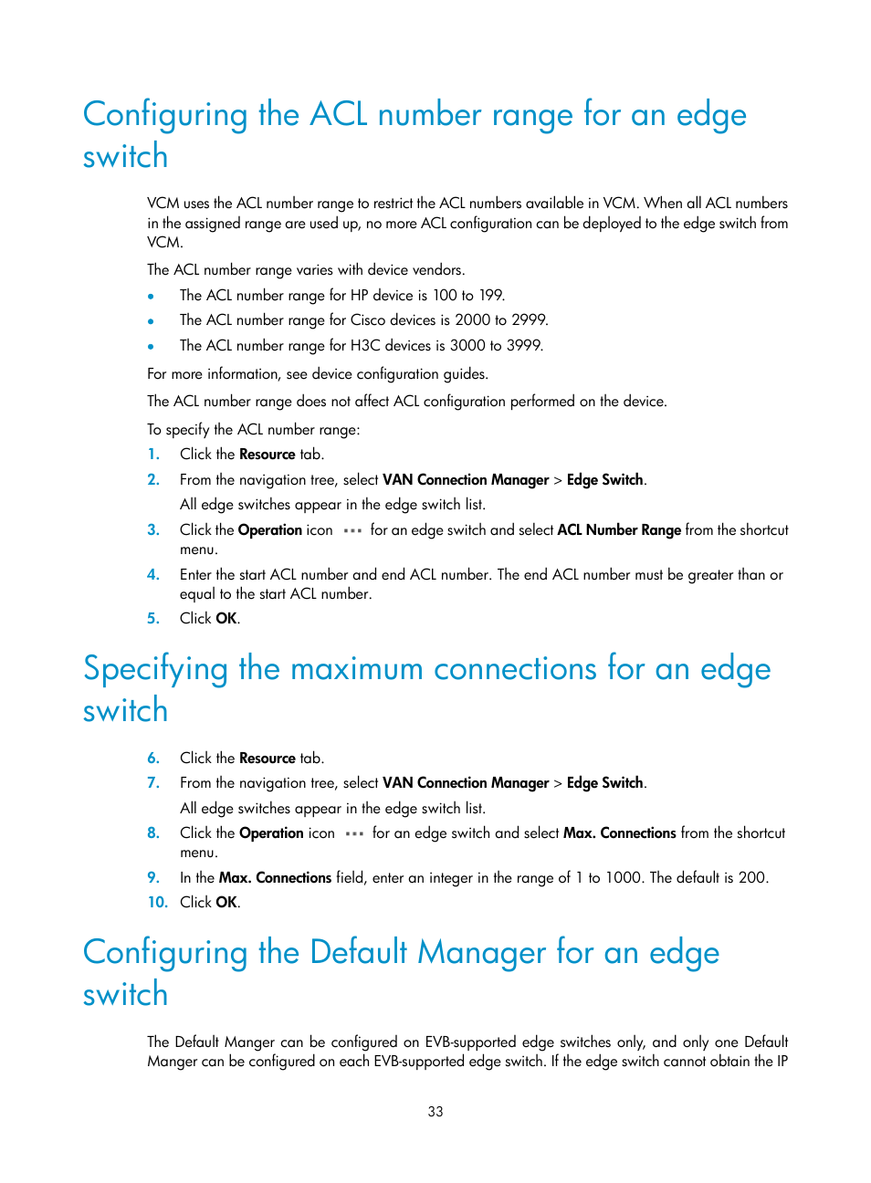 Configuring the default manager for an edge switch | H3C Technologies H3C Intelligent Management Center User Manual | Page 41 / 105