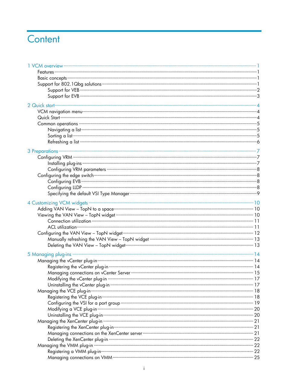 Content | H3C Technologies H3C Intelligent Management Center User Manual | Page 6 / 105