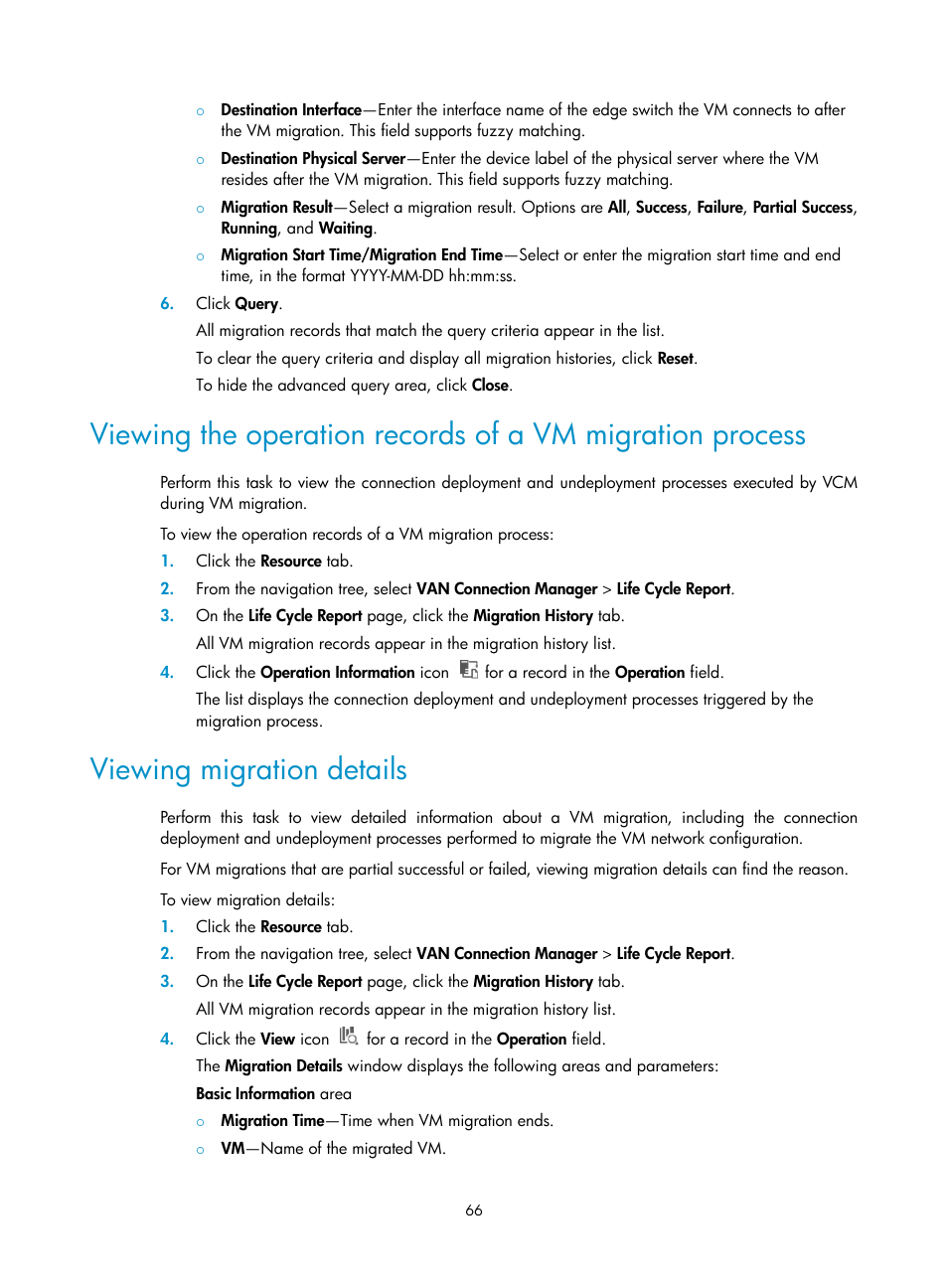 Viewing migration details | H3C Technologies H3C Intelligent Management Center User Manual | Page 74 / 105