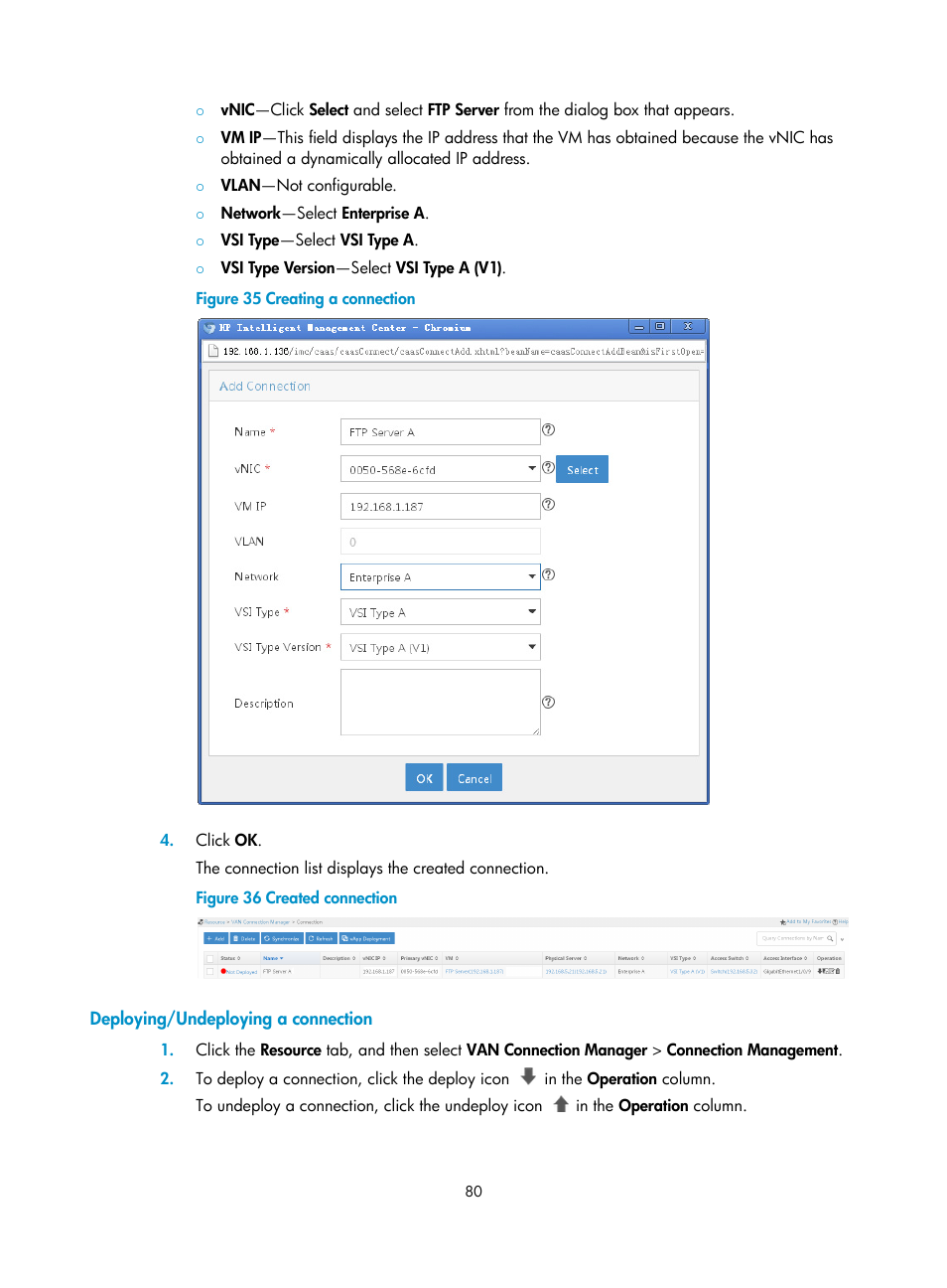 Deploying/undeploying a connection | H3C Technologies H3C Intelligent Management Center User Manual | Page 88 / 105