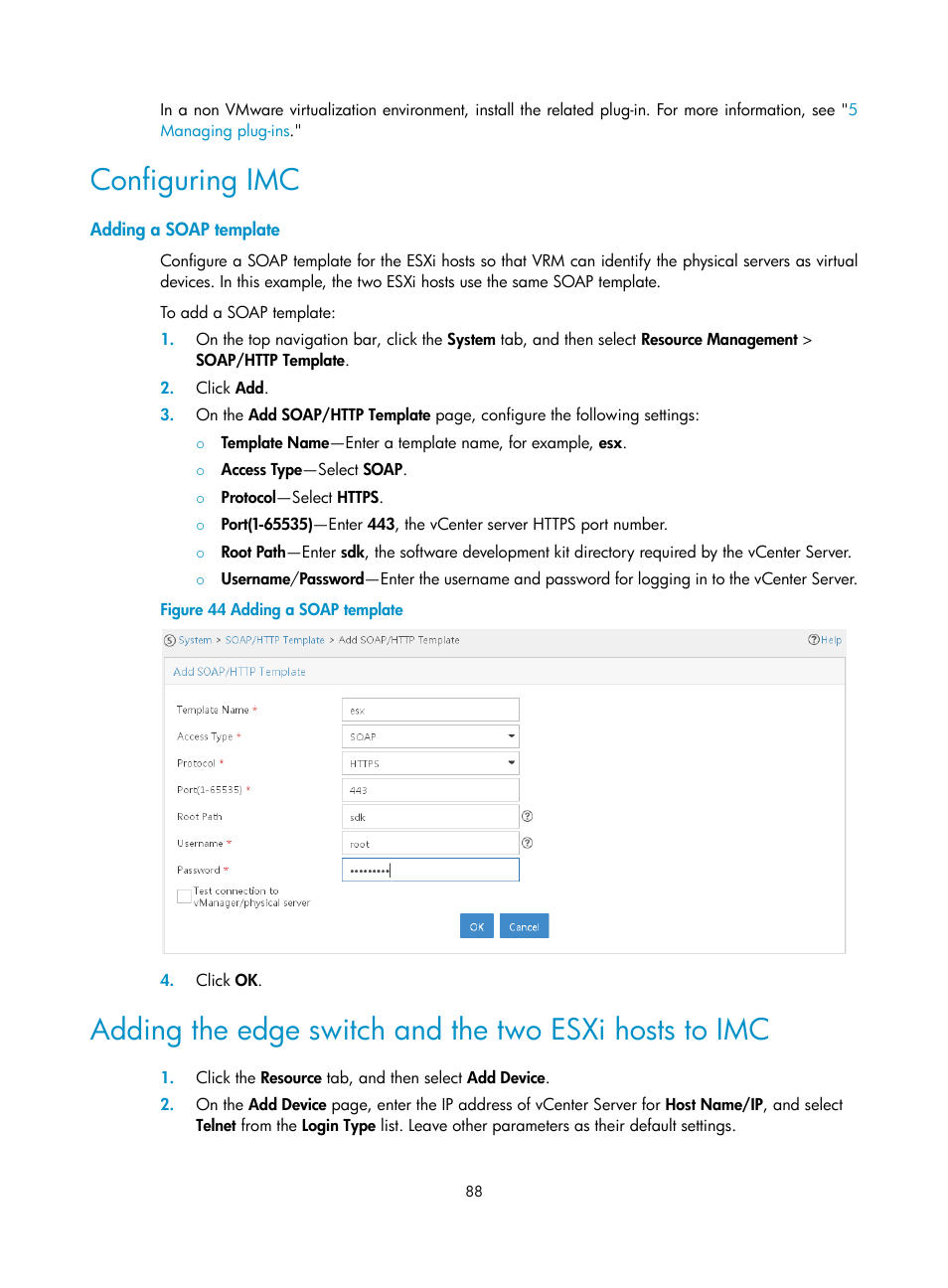 Configuring imc, Adding a soap template | H3C Technologies H3C Intelligent Management Center User Manual | Page 96 / 105