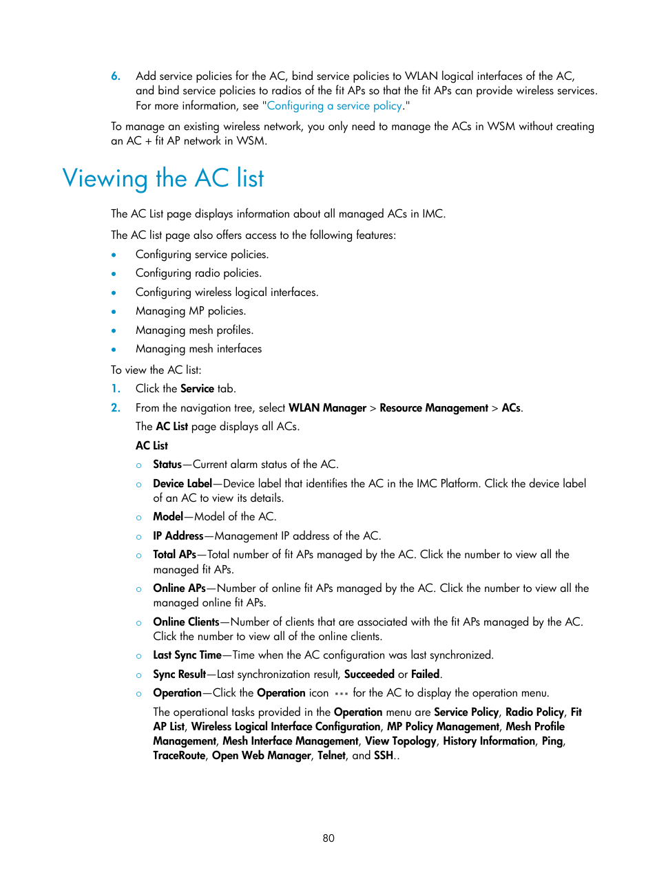 Viewing the ac list | H3C Technologies H3C Intelligent Management Center User Manual | Page 102 / 751