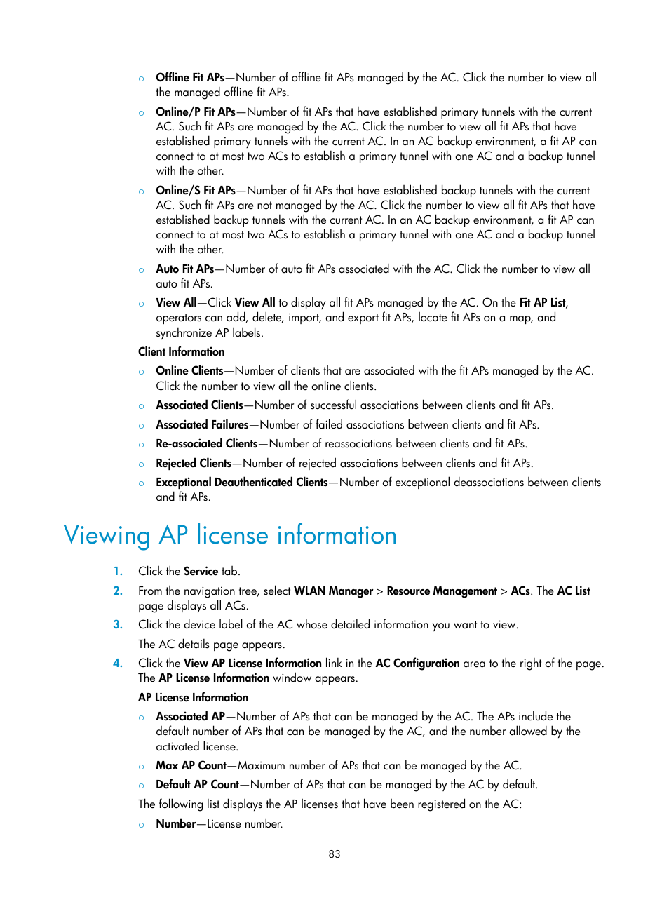 Viewing ap license information, Ation, see, Viewing ap license | Information | H3C Technologies H3C Intelligent Management Center User Manual | Page 105 / 751