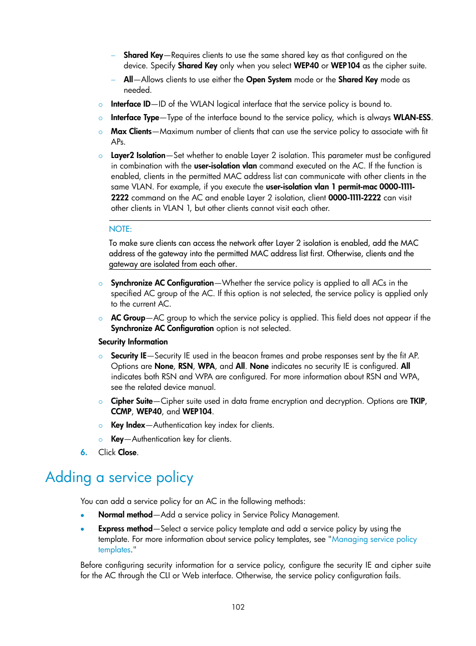 Adding a service policy | H3C Technologies H3C Intelligent Management Center User Manual | Page 124 / 751