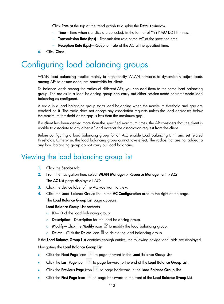 Configuring load balancing groups, Viewing the load balancing group list | H3C Technologies H3C Intelligent Management Center User Manual | Page 135 / 751