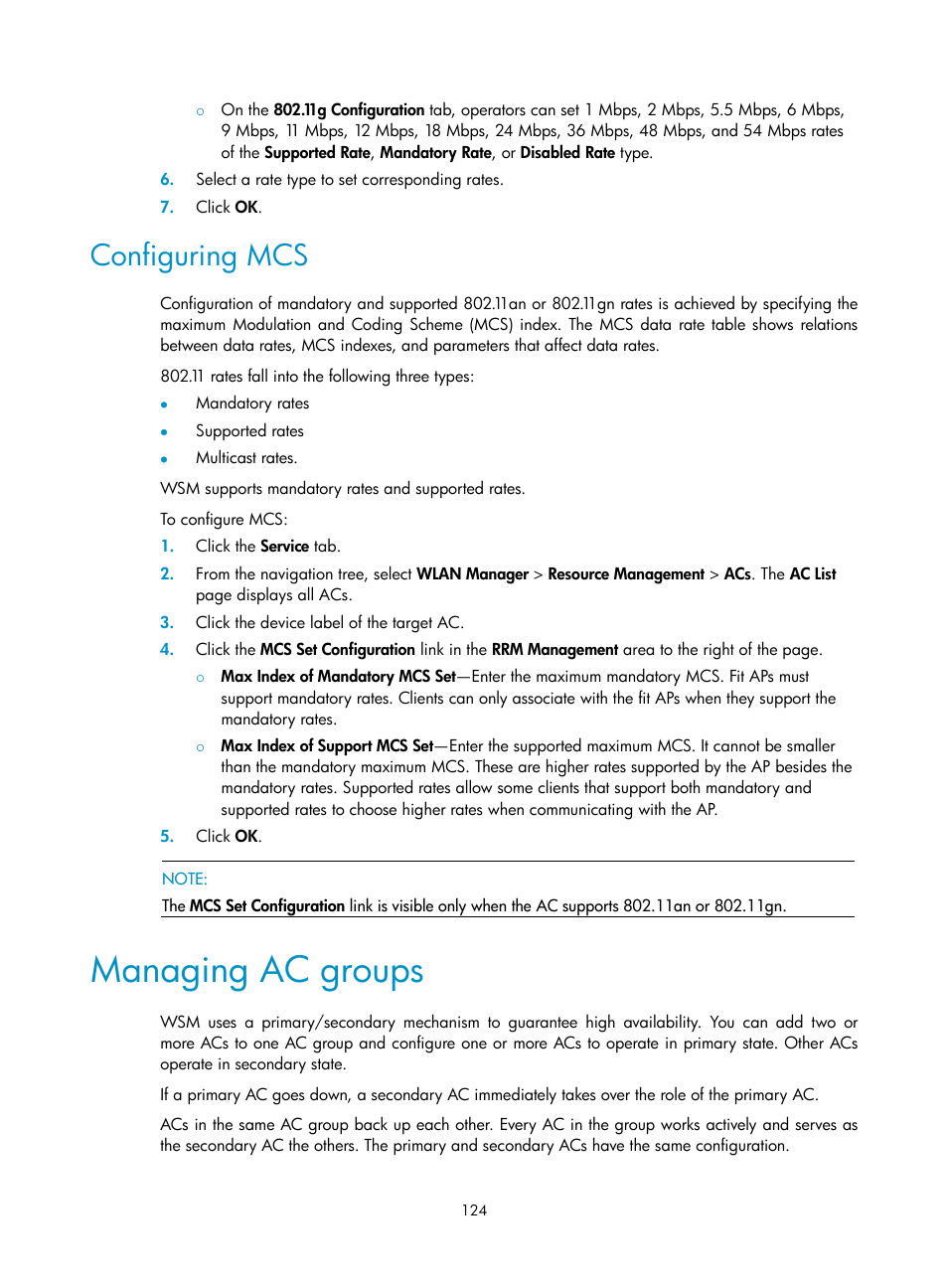 Configuring mcs, Managing ac groups | H3C Technologies H3C Intelligent Management Center User Manual | Page 146 / 751