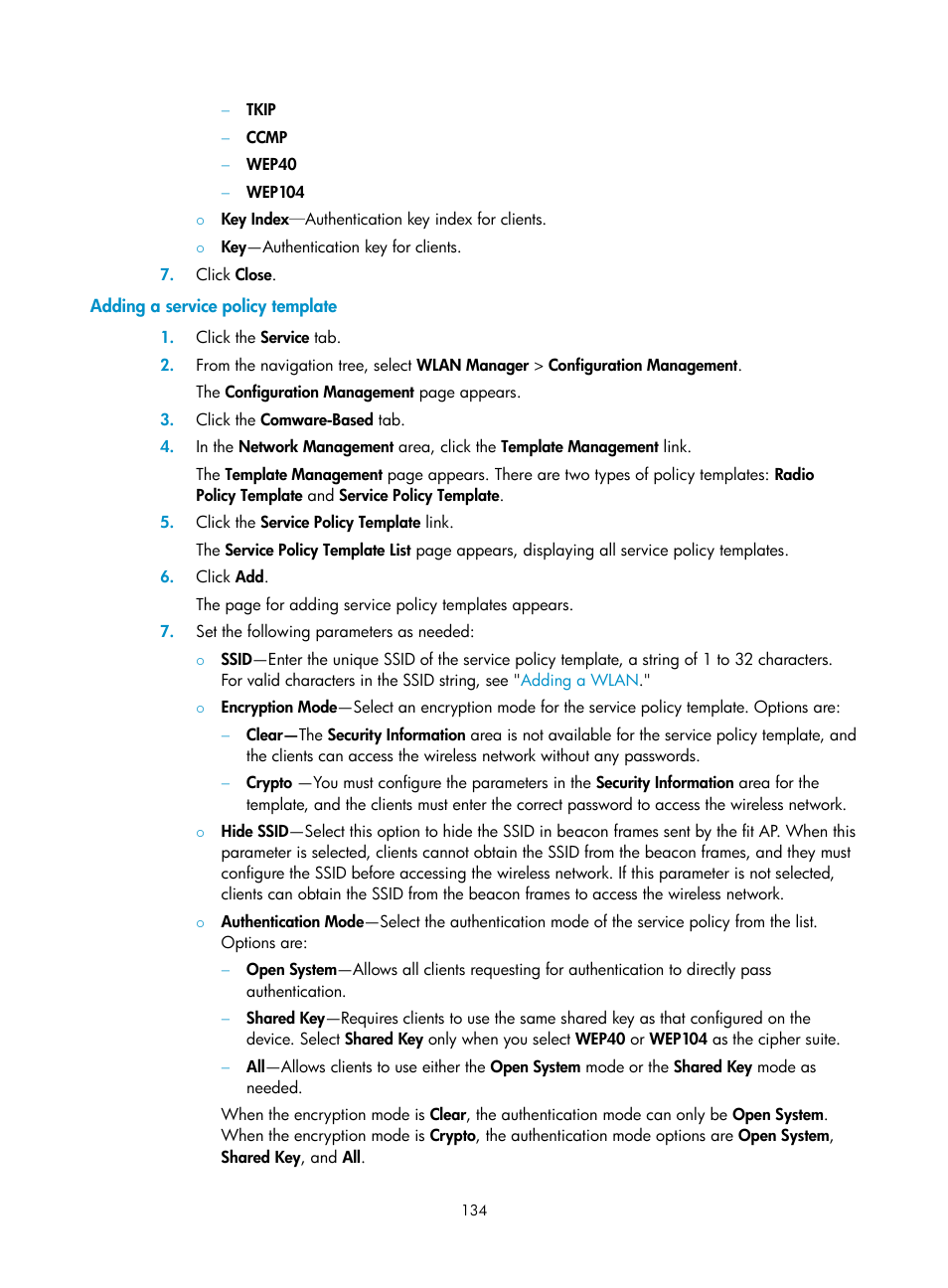 Adding a service policy template | H3C Technologies H3C Intelligent Management Center User Manual | Page 156 / 751