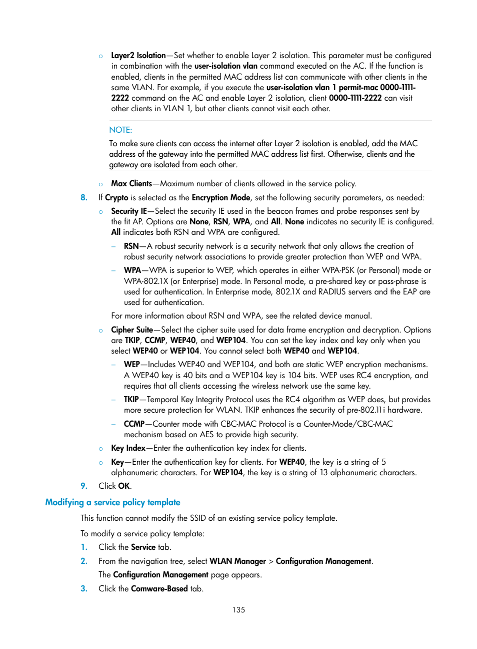 Modifying a service policy template | H3C Technologies H3C Intelligent Management Center User Manual | Page 157 / 751