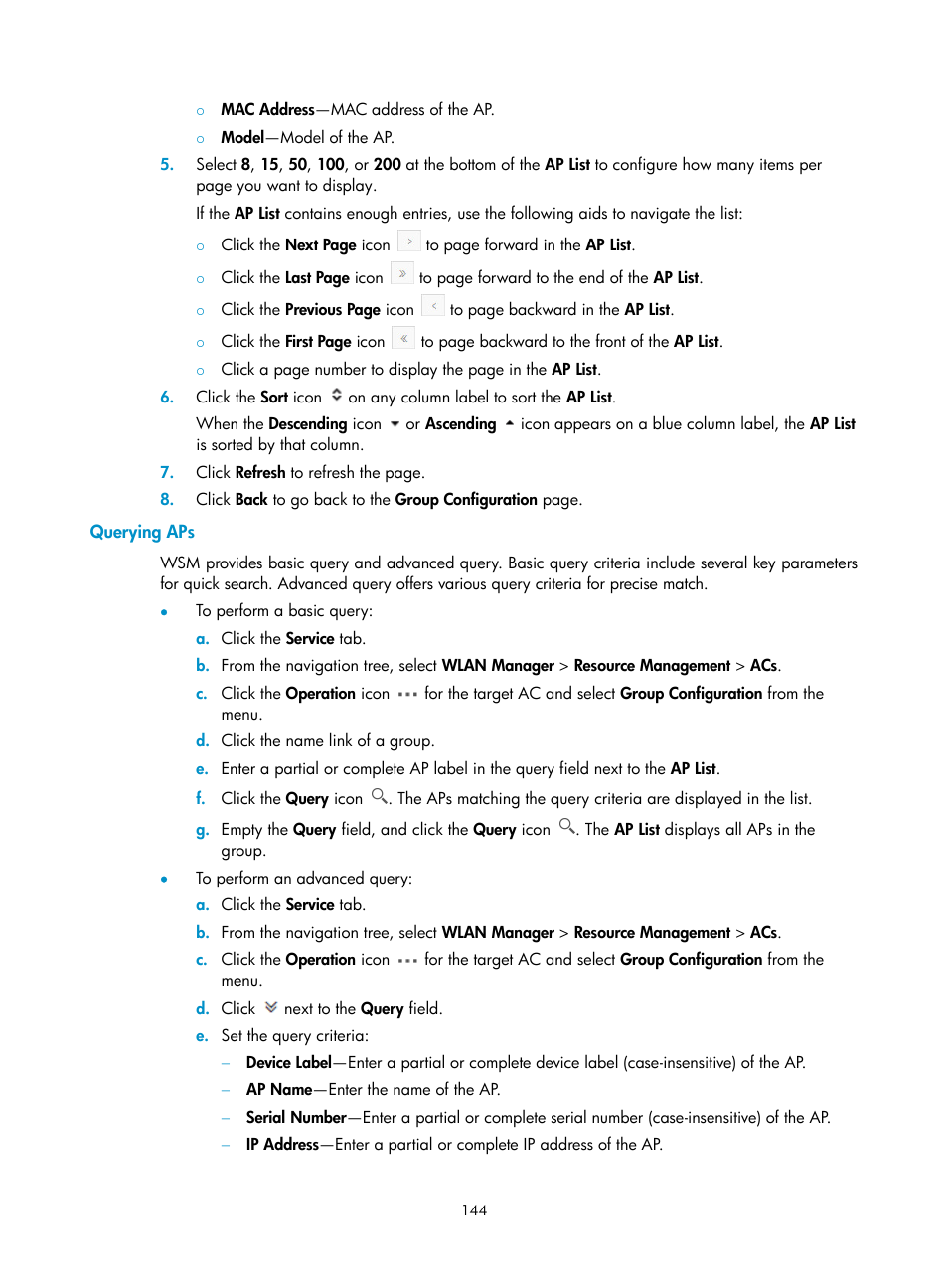 Querying aps | H3C Technologies H3C Intelligent Management Center User Manual | Page 166 / 751