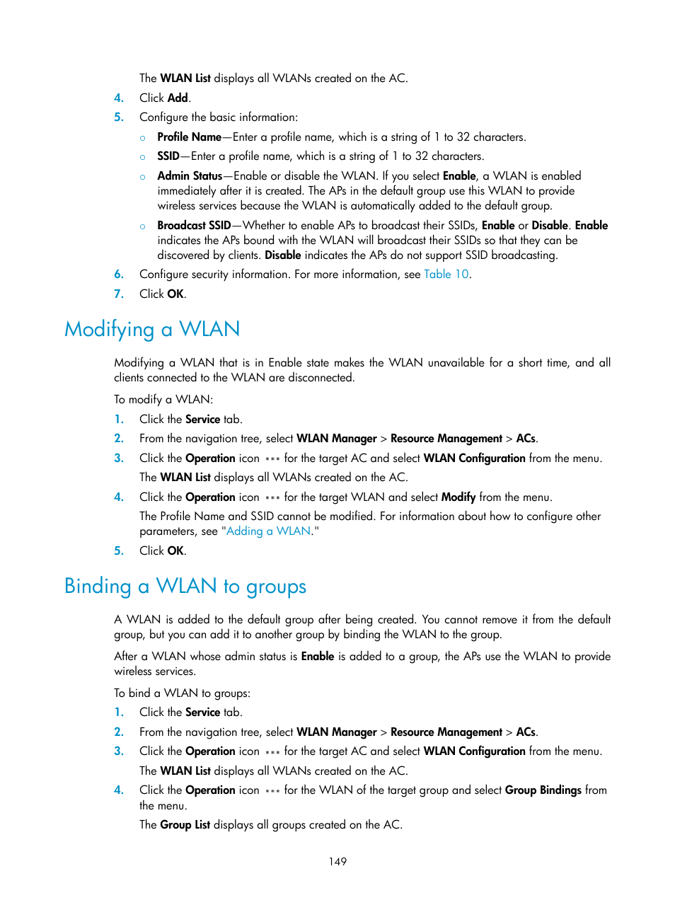 Modifying a wlan, Binding a wlan to groups | H3C Technologies H3C Intelligent Management Center User Manual | Page 171 / 751