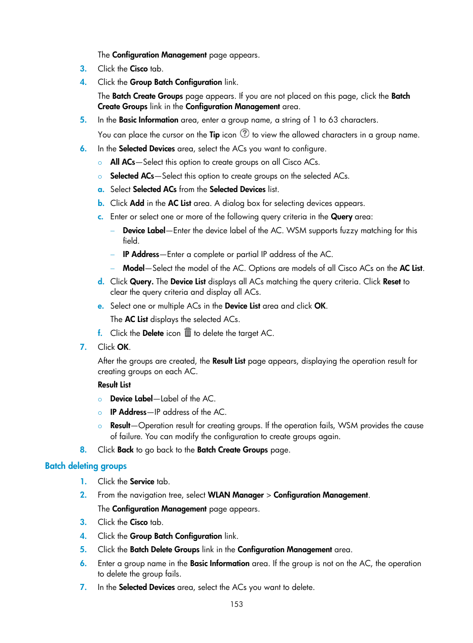 Batch deleting groups | H3C Technologies H3C Intelligent Management Center User Manual | Page 175 / 751