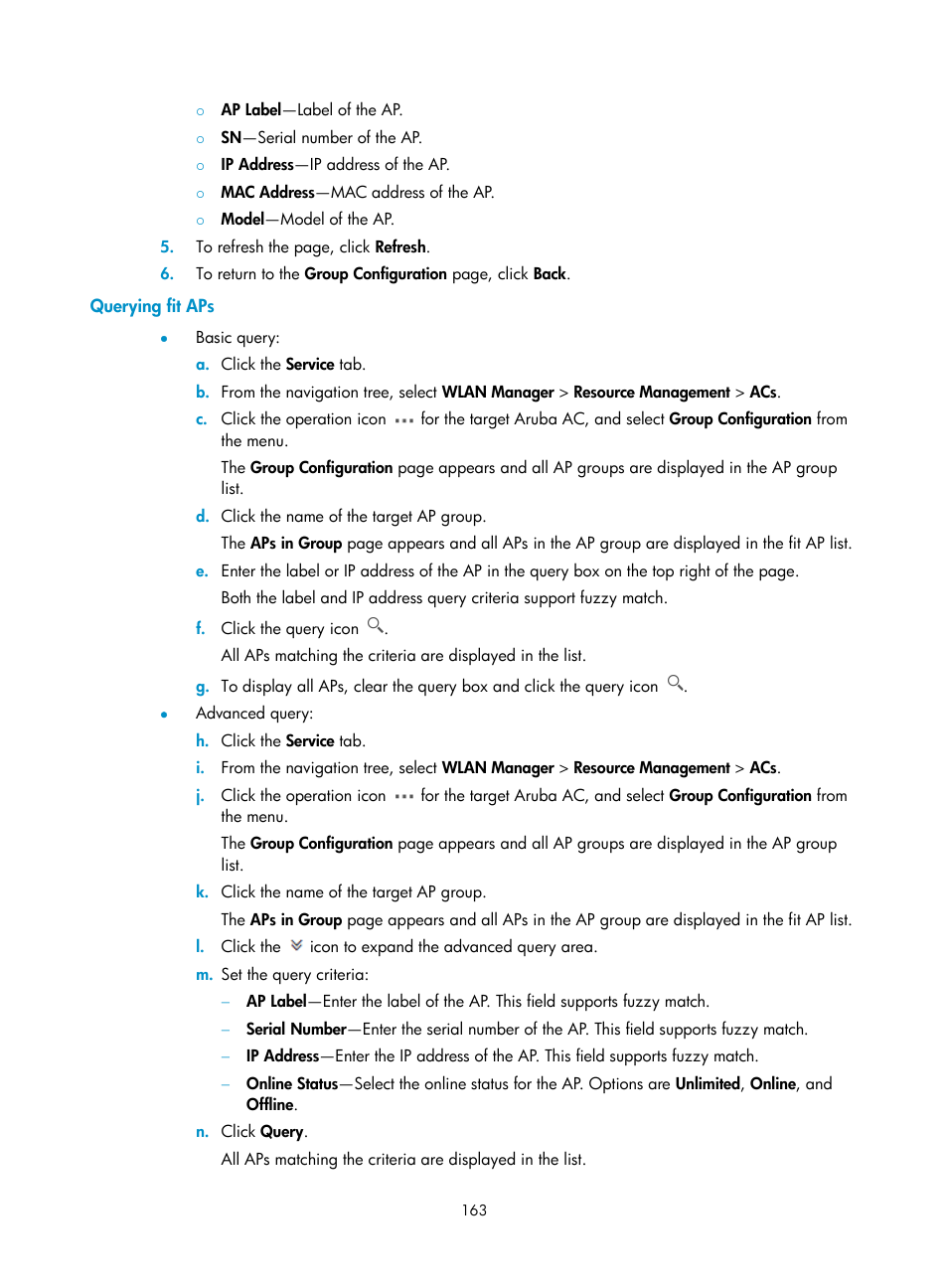 Querying fit aps | H3C Technologies H3C Intelligent Management Center User Manual | Page 185 / 751