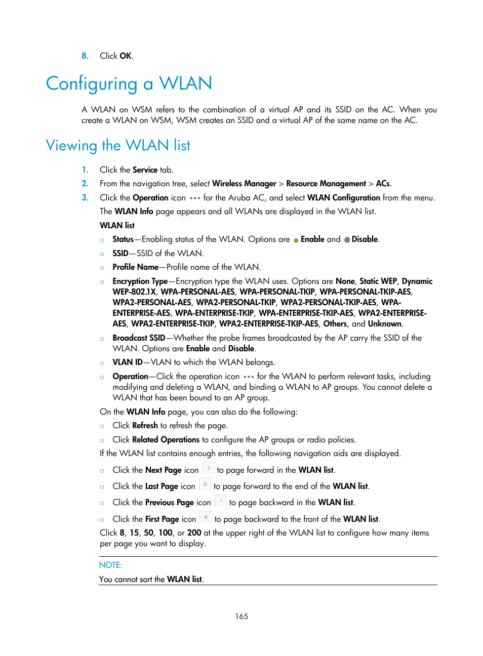 Configuring a wlan, Viewing the wlan list | H3C Technologies H3C Intelligent Management Center User Manual | Page 187 / 751