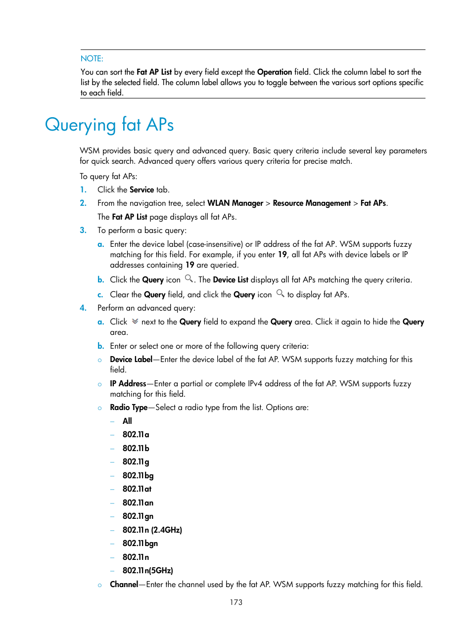 Querying fat aps | H3C Technologies H3C Intelligent Management Center User Manual | Page 195 / 751