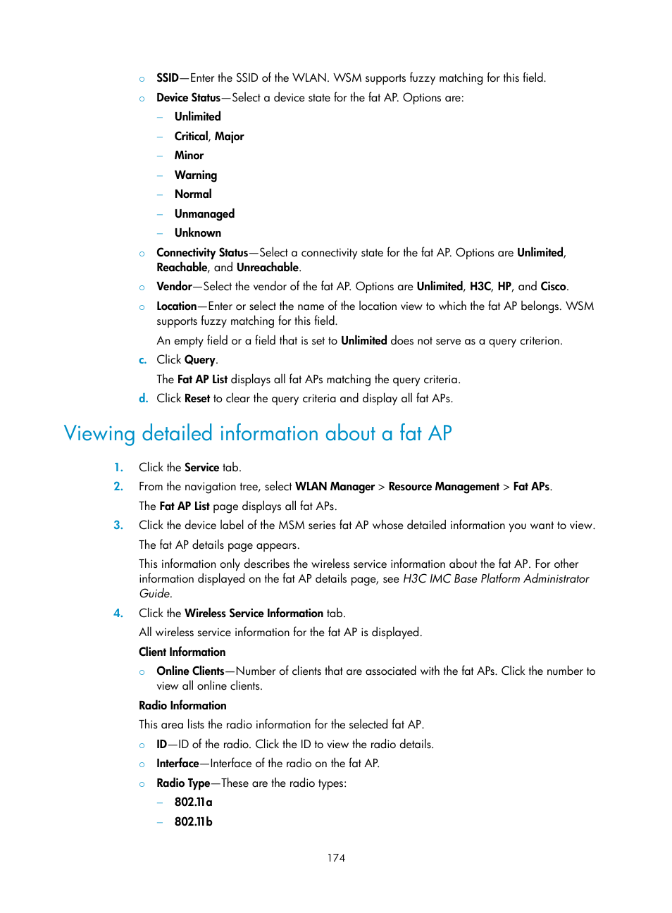 Viewing detailed information about a fat ap | H3C Technologies H3C Intelligent Management Center User Manual | Page 196 / 751
