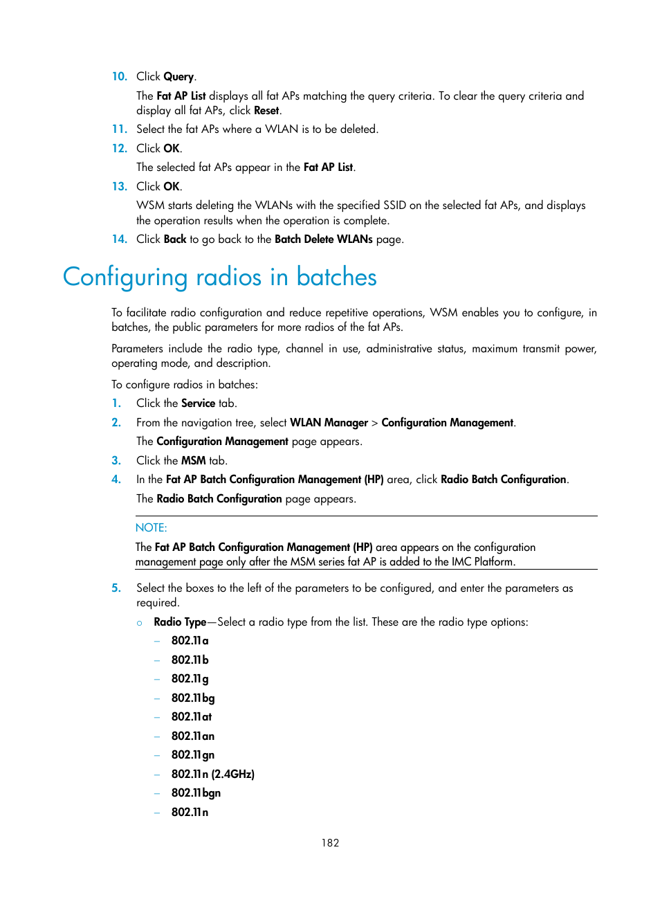 Configuring radios in batches | H3C Technologies H3C Intelligent Management Center User Manual | Page 204 / 751