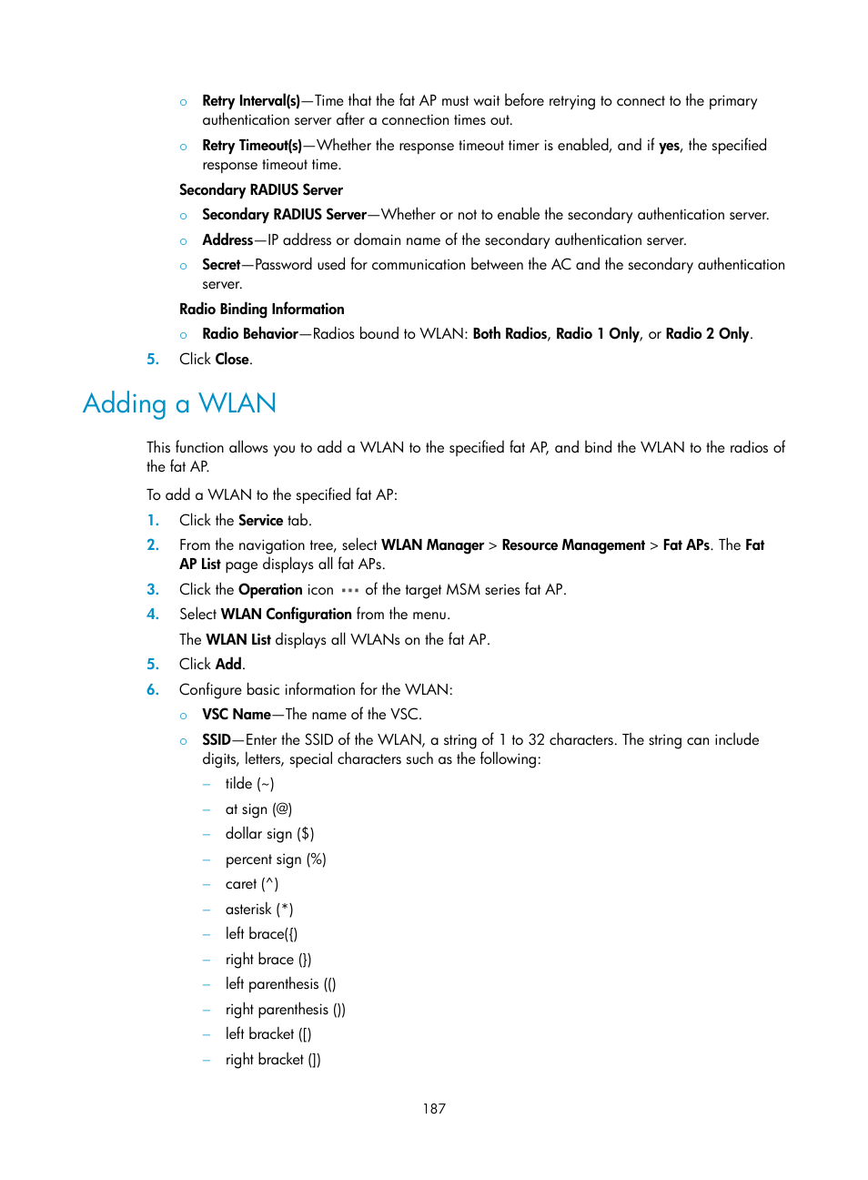 Adding a wlan | H3C Technologies H3C Intelligent Management Center User Manual | Page 209 / 751