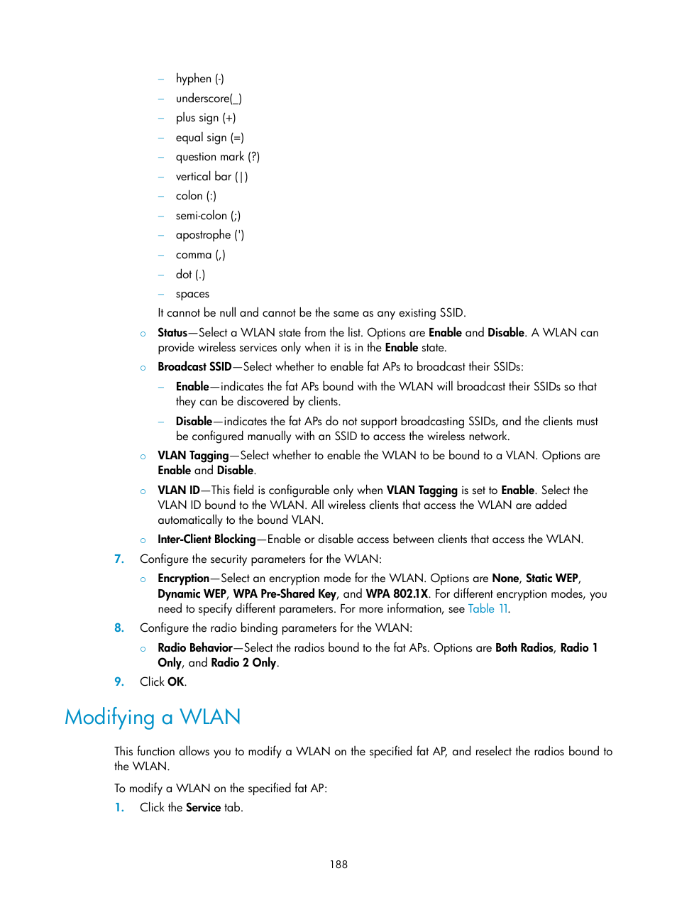 Modifying a wlan | H3C Technologies H3C Intelligent Management Center User Manual | Page 210 / 751