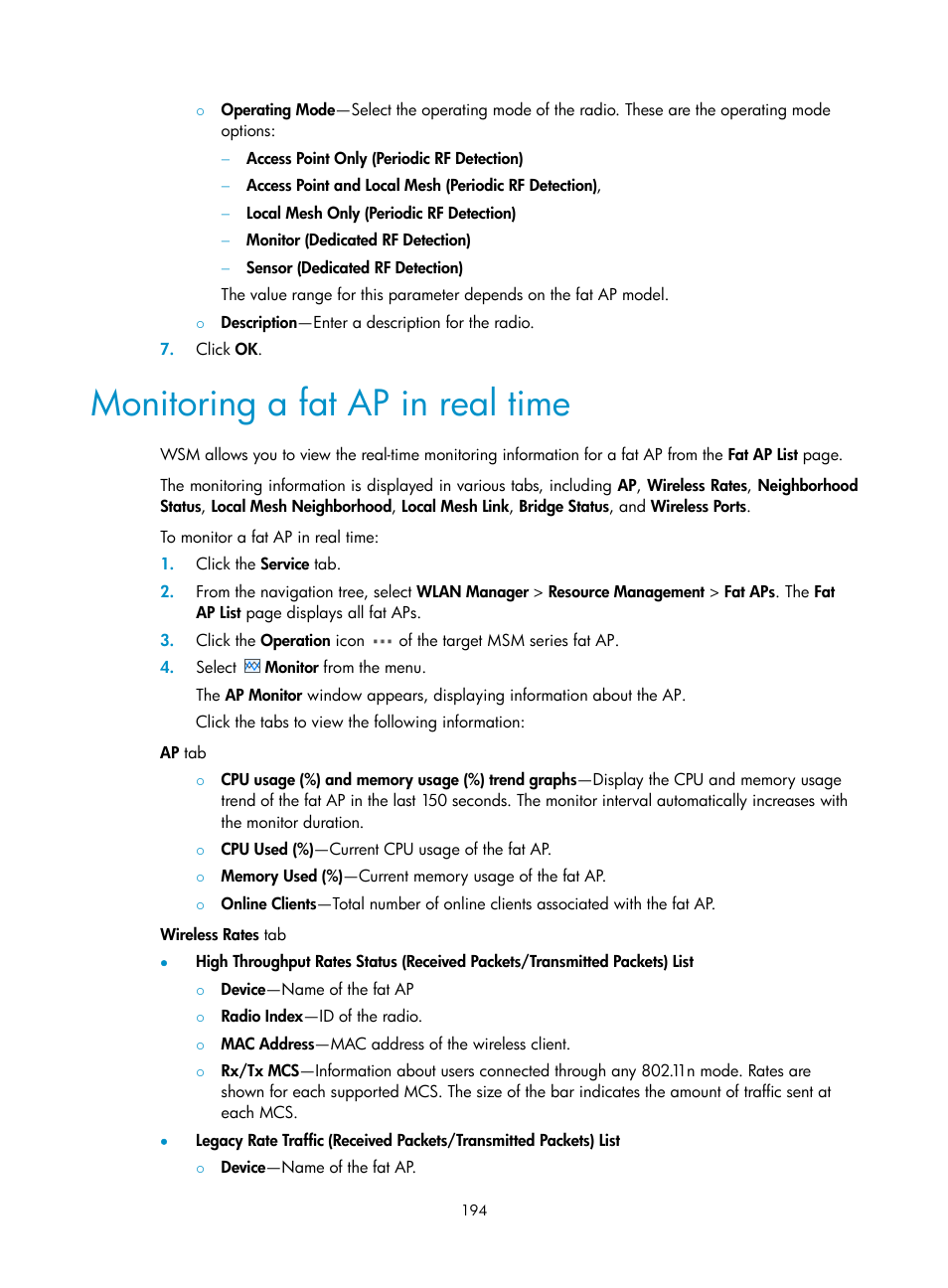 Monitoring a fat ap in real time | H3C Technologies H3C Intelligent Management Center User Manual | Page 216 / 751