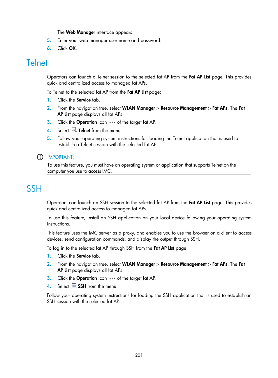 Telnet | H3C Technologies H3C Intelligent Management Center User Manual | Page 223 / 751