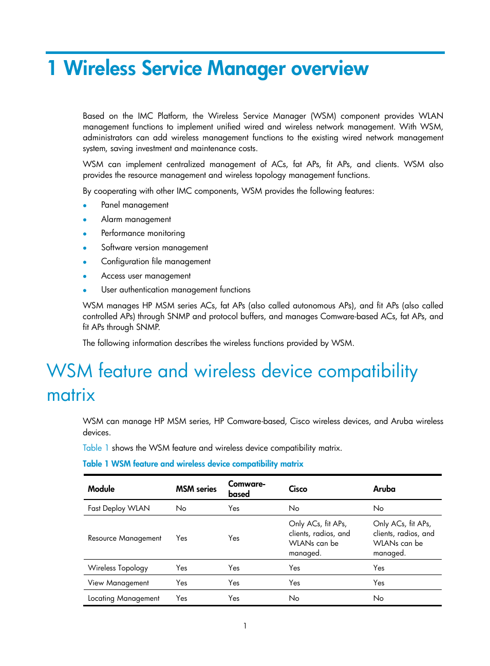 1 wireless service manager overview | H3C Technologies H3C Intelligent Management Center User Manual | Page 23 / 751